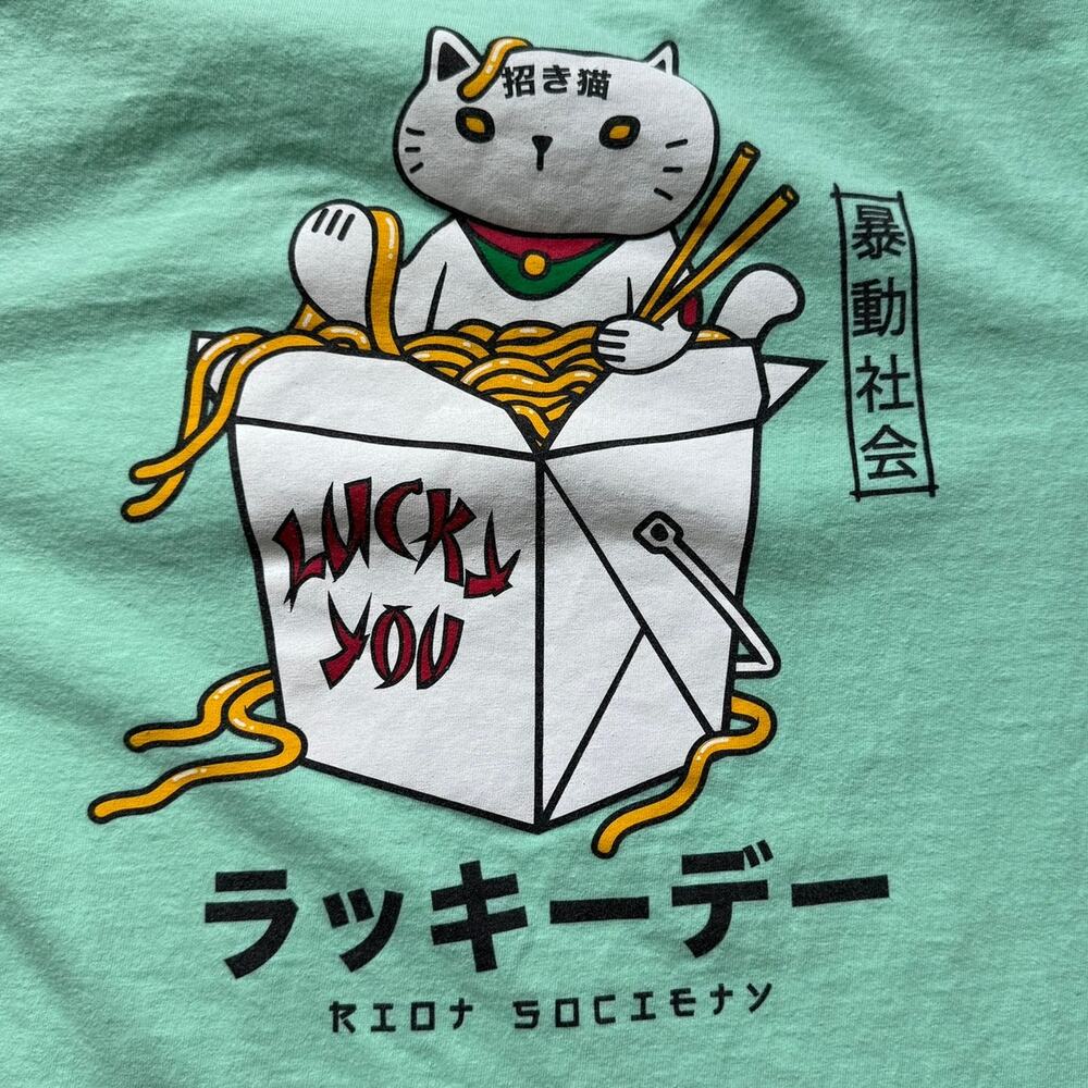 Riot Society Lucky Cat Noodles Graphic Tee Medium Made in USA